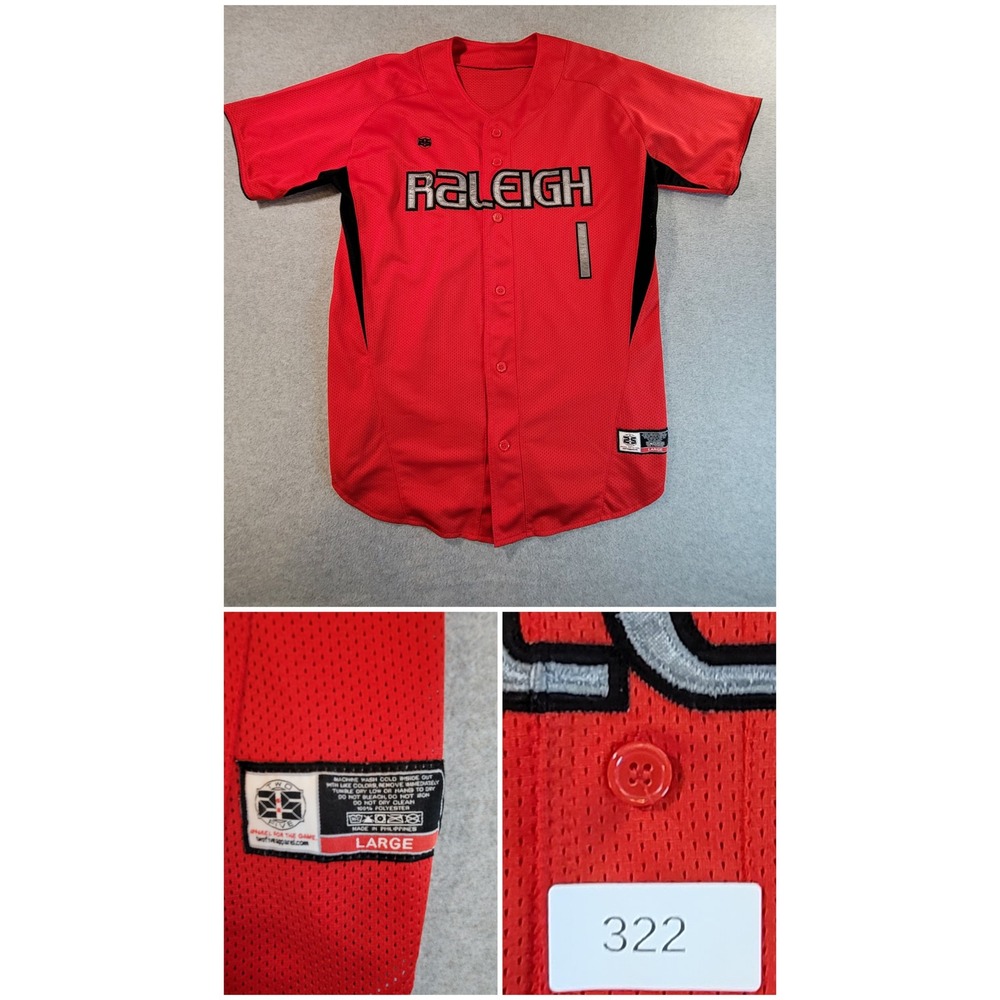 Two Five Apparel Raleigh Baseball Jersey Red Mesh Button Down Mens Large No 1
